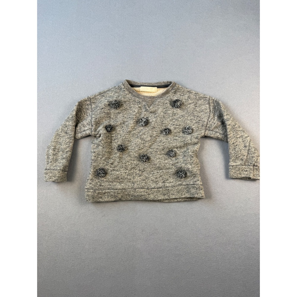 Zara Girls Soft Collection Gray Marl Pom Pom Pullover Sweatshirt Size 5/6